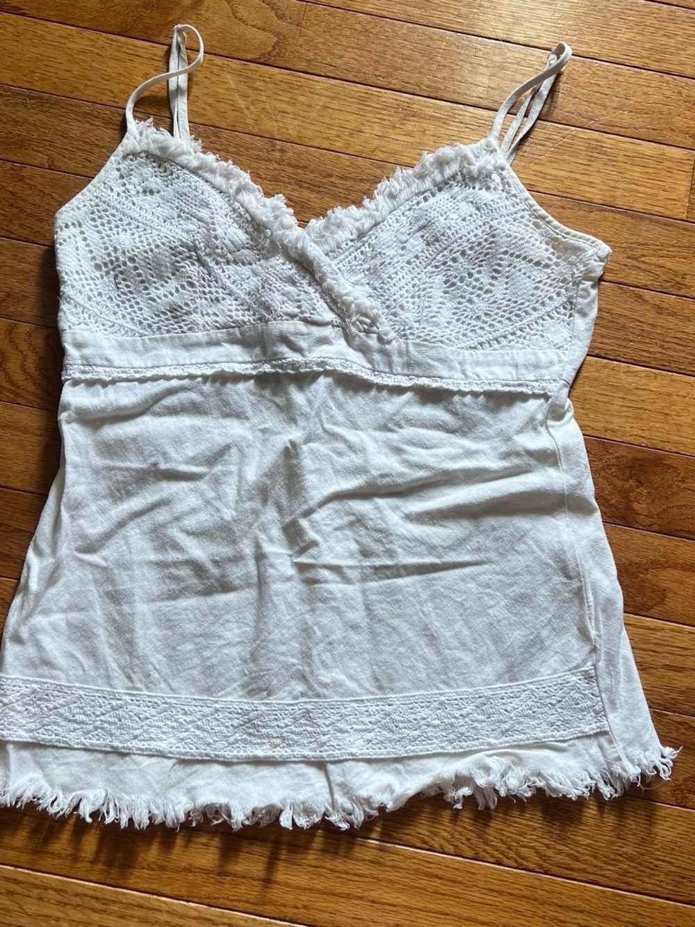 Y2K At Last White Lace-Trim Linen Babydoll Camisole Tank